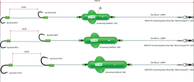 MADCAT Screaming Basic River Rig Worm & Squid / Wallervorfach